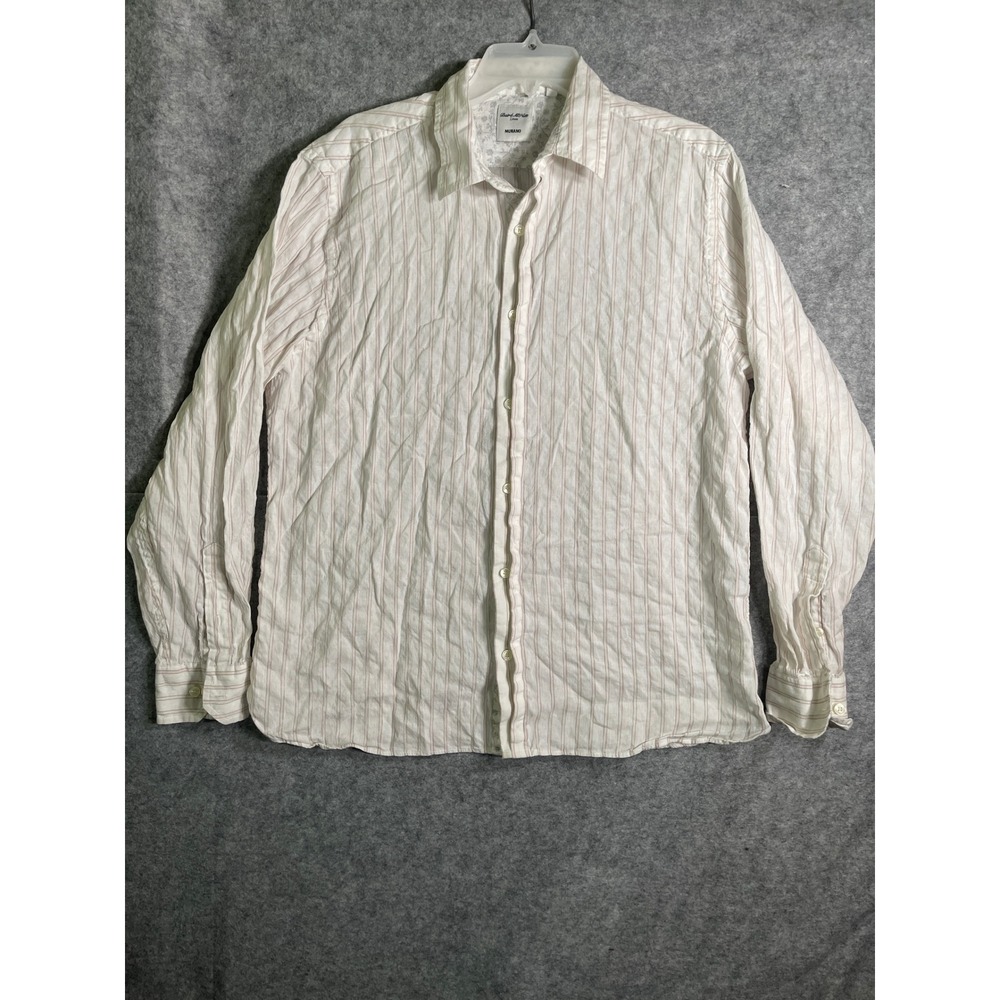 Murano Baird McNutt Irish Linen Shirt Mens Large White Tan Striped Button Down